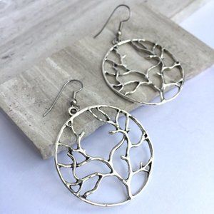 Silver Tree branch Hoop Earrings